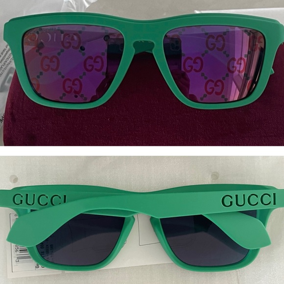 GUCCI MATT GREEN “GG”LOGO MIRRORED LIGHTWEIGHT SUNGLASSES - Picture 10 of 16